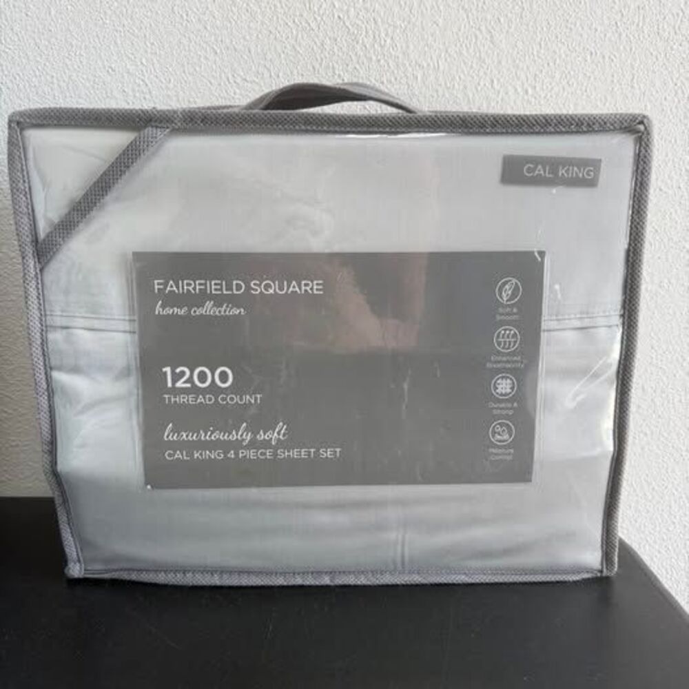 Cal-King Sheet Set 1200 Thread Count Light Grey NEW
